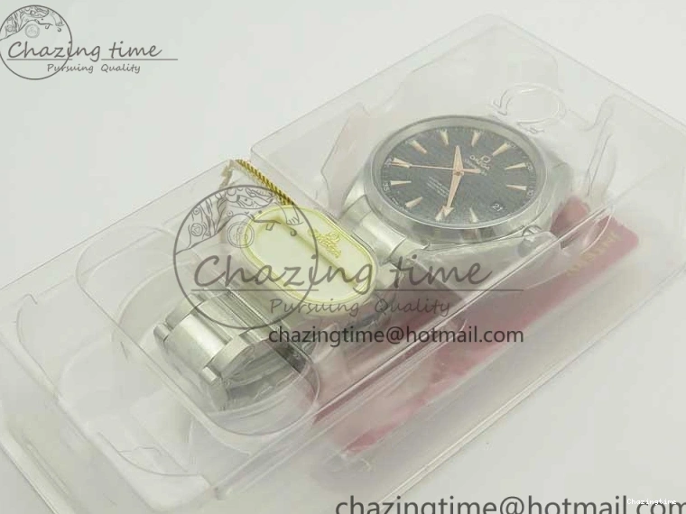 0129 FlexibleFit Aqua Terra 150M SS VSF 1:1 Best Edition Black Wave Textured Dial RG Hand on SS Bracelet A8500 Super Clone 8032